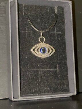 Silver Eye Necklace with Blue Center
